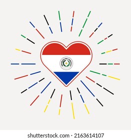 Paraguay heart with flag of the country. Sunburst around Paraguay heart sign. Vector illustration.