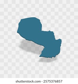 Paraguay high detailed vector representation of country silhouette. 3D map on transparent background with dropped shadow. For educational, decorative, or informational use.