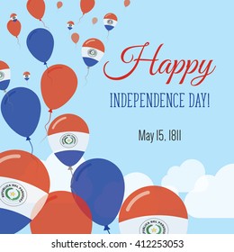 Paraguay Independence Day Greeting Card. Flying Flat Balloons In National Colors of Paraguay. Happy Independence Day Vector Illustration. Paraguayan Flag Balloons.