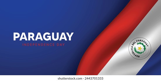 Paraguay Día de la Independencia afiche vectorial de bandera ondeando realista