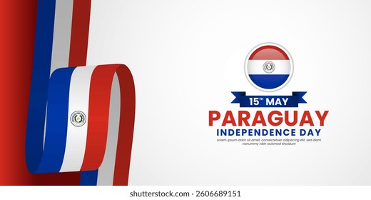 Paraguay Independence Day waving flag banner background with blank space area