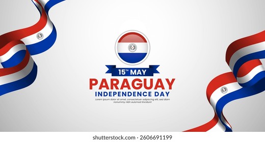 Paraguay Independence Day waving flag banner background with blank space area