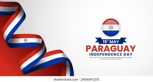 Paraguay Independence Day waving flag banner background with blank space area