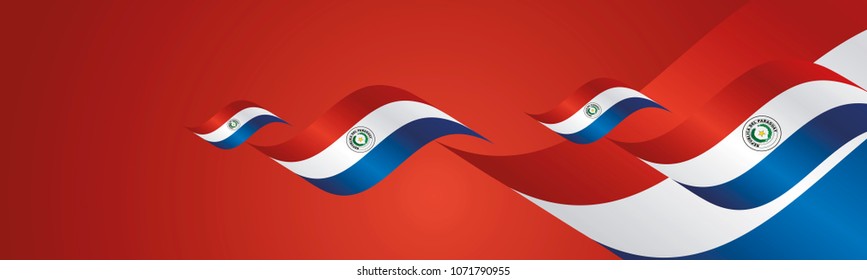 Paraguay Independence Day waving flags two fold blue landscape background