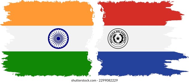 Paraguay and India grunge flags connection, vector
