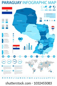 Paraguay infographic map and flag - High Detailed Vector Illustration