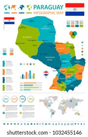 Paraguay, infographic map and flag - High Detailed Vector Illustration