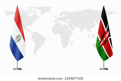 Paraguay and Kenya flags for official meeting against background of world map.