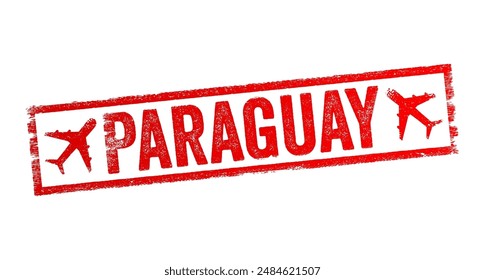 Paraguay - is a landlocked country in South America, text emblem stamp with airplane. No AI generated content