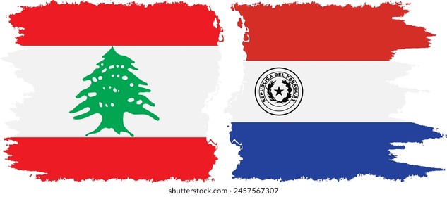 Paraguay and Lebanon grunge flags connection, vector