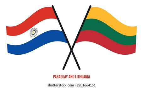 Paraguay and Lithuania Flags Crossed And Waving Flat Style. Official Proportion. Correct Colors.