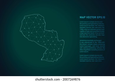 mapa de paraguay. Resumen de la línea de purga y las escalas de puntos en el fondo oscuro. Línea de red poligonal de malla 3D, esfera de diseño, punto y estructura. Ilustración vectorial eps 10.