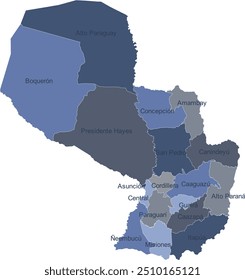 PARAGUAY MAP with its administrative divisions and regions