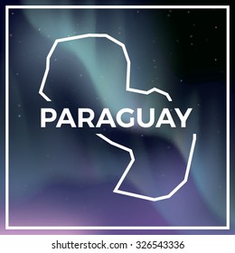 Paraguay map against the backdrop of polar lights on the starry sky. Aurora borealis abstract vector background. EPS10 contains transparency, mesh gradients used.