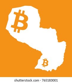Paraguay map with bitcoin crypto currency symbol illustration