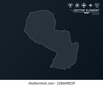 Mapa paraguayo del marco digital negro HUD, GUI, interfaz de interfaz de usuario vector de radar.
