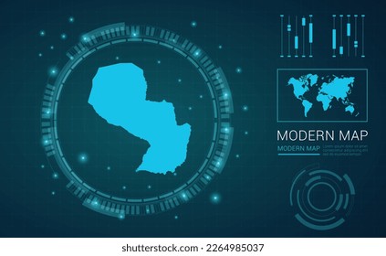 Mapa paraguayo del marco digital azul Futuritic Sci Fi Modern User vector HUD, GUI, interfaz de interfaz de usuario.