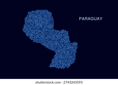 Paraguay Map - Blue Dotted Halftone Vector Illustration on Dark Navy Background, Abstract Circle Grid Silhouette Design for Infographic and Modern Presentation Use.