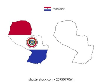 Paraguay map city vector divided by outline simplicity style. Have 2 versions, black thin line version and color of country flag version. Both map were on the white background.