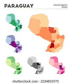 Paraguay map collection. Borders of Paraguay for your infographic. Colored country regions. Vector illustration.