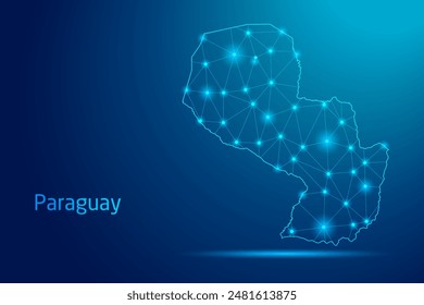 Mapa de Paraguay - concepto de tecnología de la comunicación, gráfico de bajo poli.