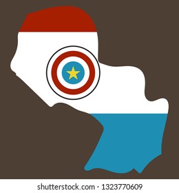 Paraguay map with country flag. Flag of the Paraguay overlaid on detailed outline map isolated on background