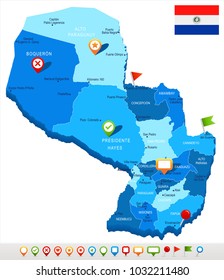 Paraguay map and flag - High Detailed Vector Illustration