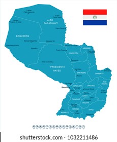 Paraguay map and flag - High Detailed Vector Illustration