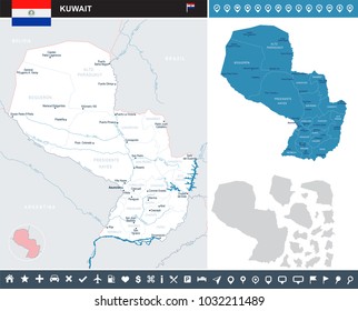 Paraguay map and flag - High Detailed Vector Illustration