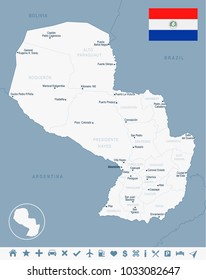 Paraguay map and flag - High Detailed Vector Illustration