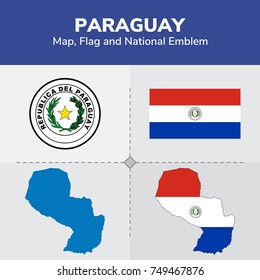 Paraguay Map, Flag and National Emblem 