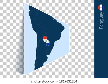 Mapa y bandera paraguayas sobre fondo transparente. Destacó Paraguay en el mapa del vector azul.