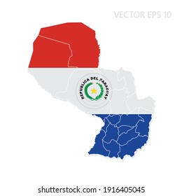 Paraguay map with flag and shadow isolated on white background. Vector illustration EPS10.