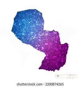 Paraguay map in geometric wireframe blue with purple polygonal style gradient graphic on white background. Vector Illustration Eps10.