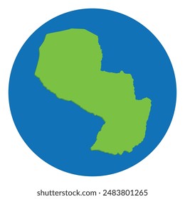 Mapa de Paraguay. Mapa de Paraguay en diseño de globo con círculo azul  