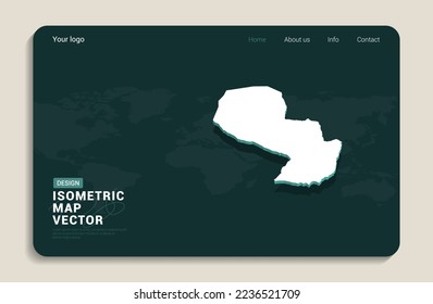Paraguay mapea el fondo verde con vector isométrico. Plantilla de diseño de banners Web.