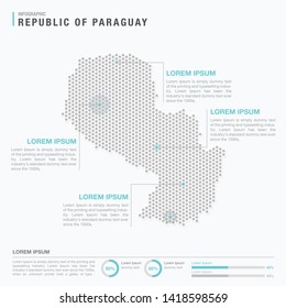 Paraguay map infographics with abstract pixelated dot pattern on white background. Stylized map concept with elementsl. - Vector illustration