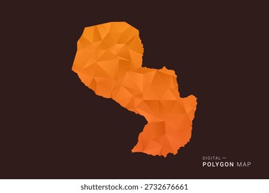 Paraguay Map - low poly polygon vector, geometric triangulated silhouette in orange and dark brown tones, clean modern infographic style, isolated background.