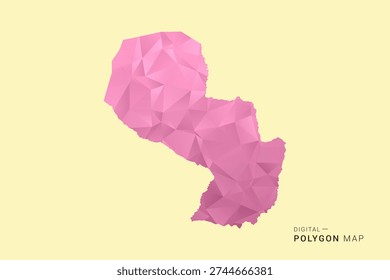 Paraguay Map - Low poly polygon map design in soft pink pastel gradient on beige background, modern minimal geometric style, clean digital vector illustration.