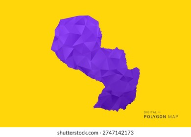 Paraguay Map - Low poly polygon map in vibrant purple gradient on bold yellow background, modern minimal geometric style, clean digital vector illustration.