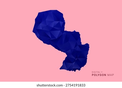 Paraguay Map - Low poly polygon map in deep blue gradient on soft pink pastel background, modern minimal geometric design, clean digital vector illustration.