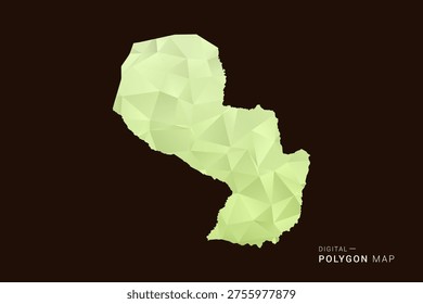 Paraguay Map - Low poly polygon map in soft light green gradient on dark brown background, modern minimal geometric style, clean abstract vector illustration design.