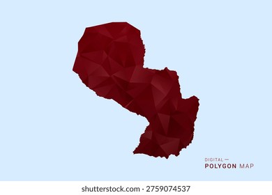 Paraguay Map - Low poly polygon map in deep red gradient on light blue background, modern minimal geometric design, vector illustration with faceted triangulated style.