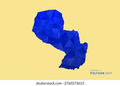 Paraguay Map - Low poly polygon map in deep blue gradient on soft beige background, modern minimal geometric design, clean abstract vector illustration with faceted triangulated style.