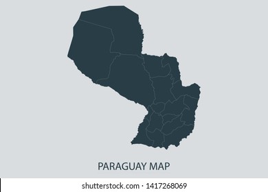 Paraguay map on gray background vector, Paraguay Map Outline Shape Gray on White Vector Illustration, Map with name. Map of South America. Symbol for your web site design logo. Eps10.