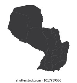Paraguay map on white background vector, Paraguay Map Outline Shape Black on White Vector Illustration, High detailed black illustration map -Paraguay.