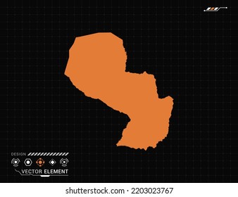 Mapa paraguayo del marco digital naranja HUD, GUI, interfaz de interfaz de usuario vector de radar.