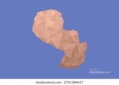 Paraguay Map - Orange Polygon Vector Illustration on Deep Blue Background, Low Poly Geometric Design, Modern Abstract Country Silhouette for Infographics and Presentation Use.