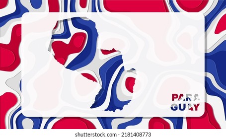 Paraguay Map with Paper Cut Waves Background Shape perfect for Greeting Card, Desktop Wallpaper, and Banner