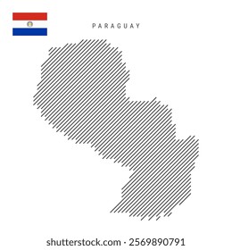 Paraguay map from pattern of black slanted parallel lines. Paraguayan map with gray diagonal lines. Silhouette of a country made of oblique hatching. Vector illustration isolated on white.